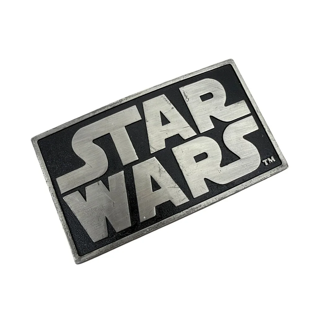 Star Wars Belt Buckle Unisex OS Silver Black Logo Rectangle Pure Zinc Vintage